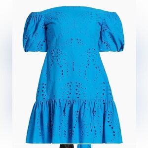 Milly Blue Eyelet Off-Shoulder Dress